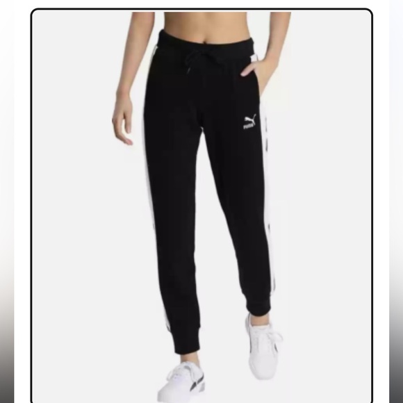 PUMA Joggers Black With White Trim with Pockets and Draw String Size Medium - Picture 1 of 12